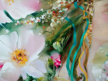 Abstract oil painting April by Anatoly Tarabanov with white flower