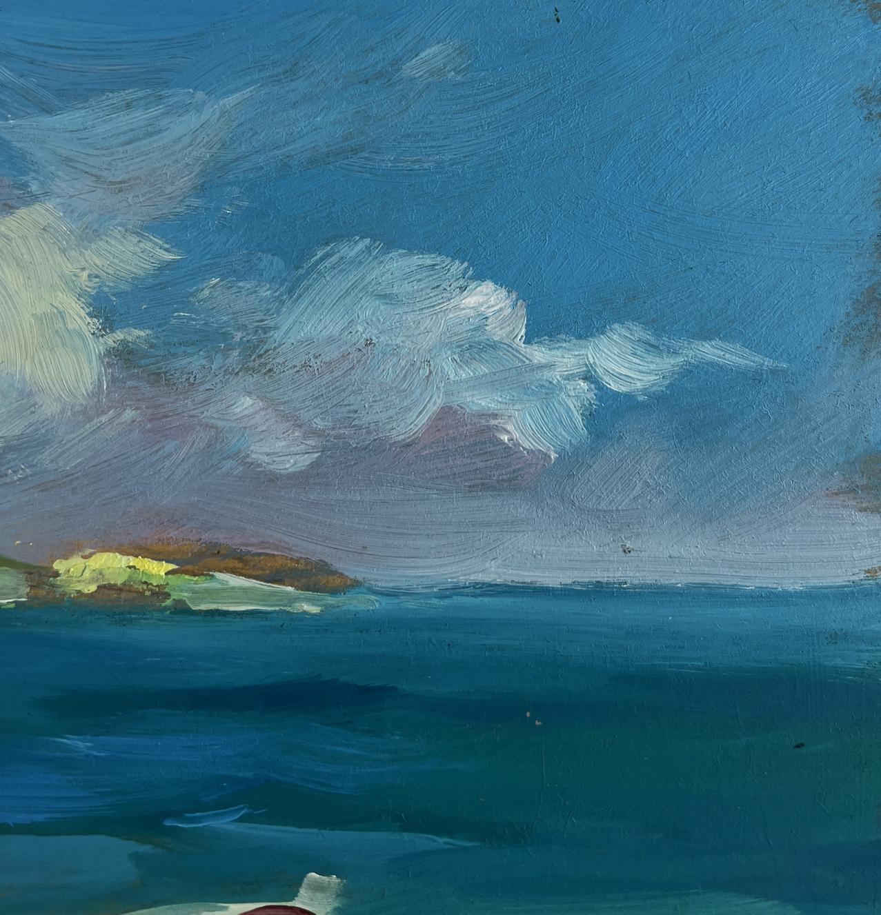 Oil painting of boat on seashore by Yuriy Suprunchuk serene seascape
