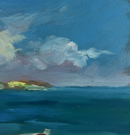 Oil painting of boat on seashore by Yuriy Suprunchuk serene seascape