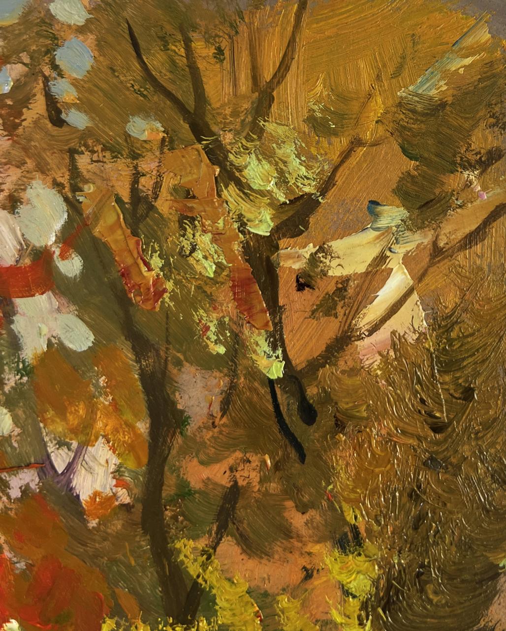 Impressionistic oil painting of autumn city park trees by Yuriy Suprunchuk