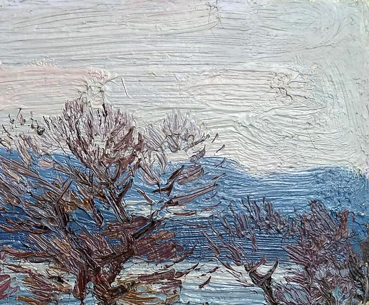 Textured impressionist coastal oil painting The snow is melting by Yury Konovalov
