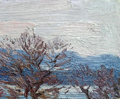 Textured impressionist coastal oil painting The snow is melting by Yury Konovalov
