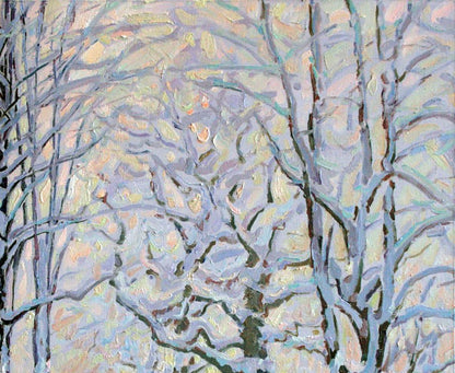 Winters Tale oil painting by Leonid Pavlenko: snowy tree branches