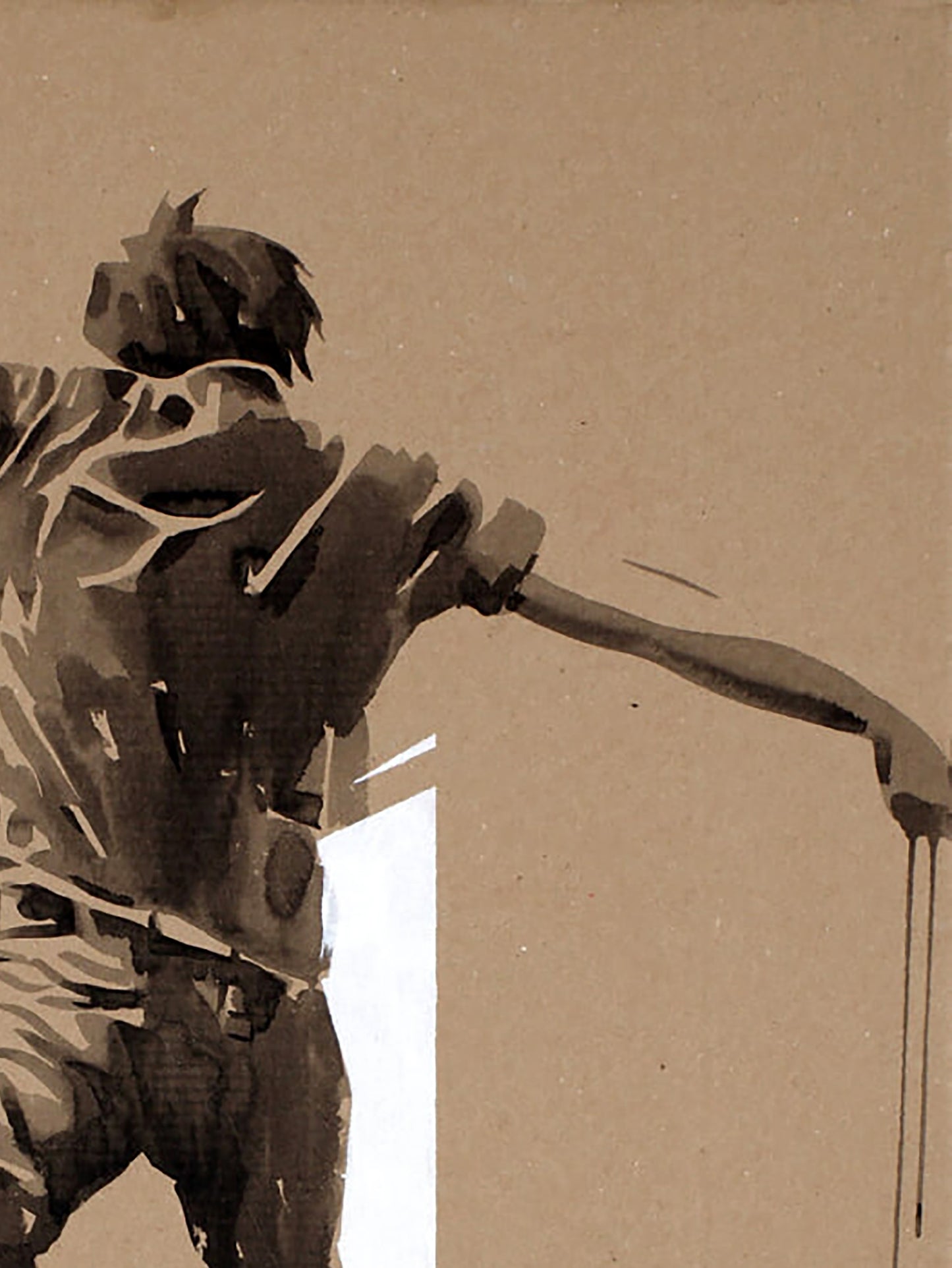 Sepia-toned stylized Jump acrylic painting by Dima Filatov