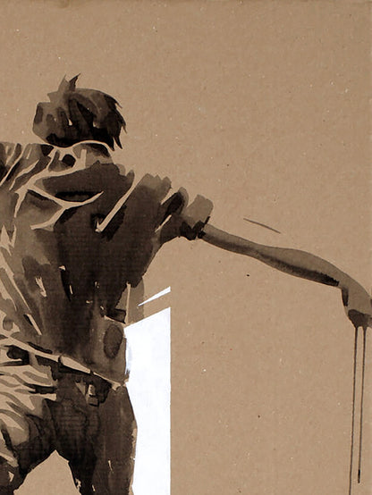 Sepia-toned stylized Jump acrylic painting by Dima Filatov