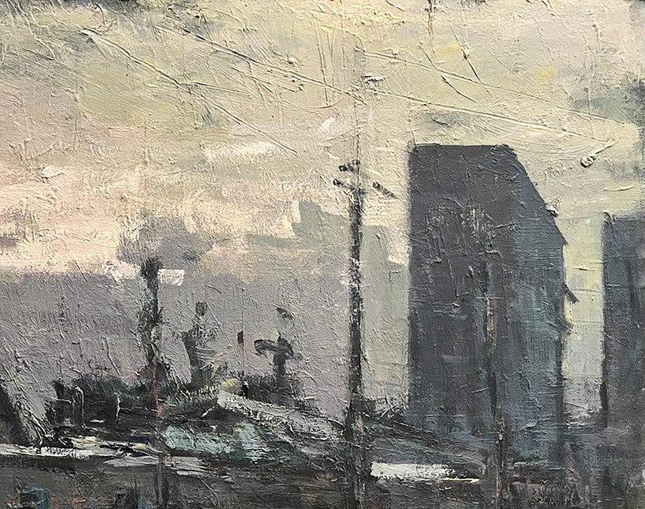 Abstract expressionist oil painting Snowy street by Volodymyr Pashchenko