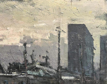 Abstract expressionist oil painting Snowy street by Volodymyr Pashchenko