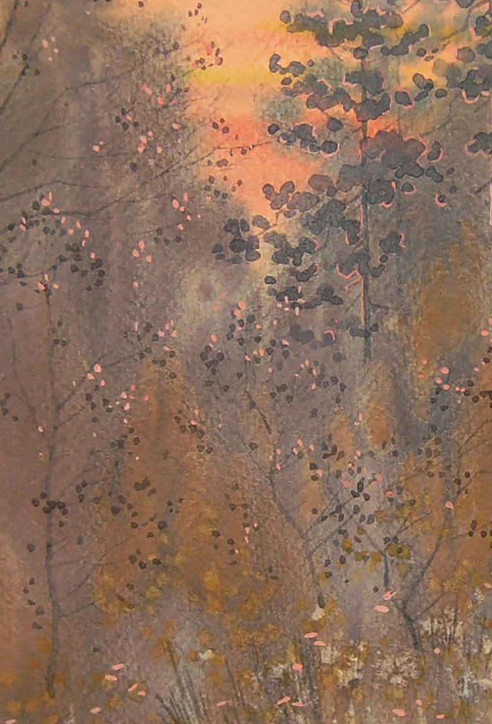 Watercolor painting Autumn twilight in the forest by Valery Savenets