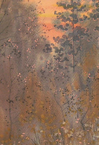 Watercolor painting Autumn twilight in the forest by Valery Savenets