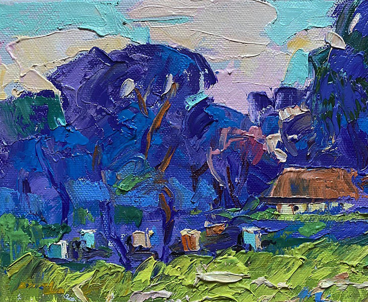Oil painting Quiet morning in the village by Oleksiy Ivanyuk cottage scene