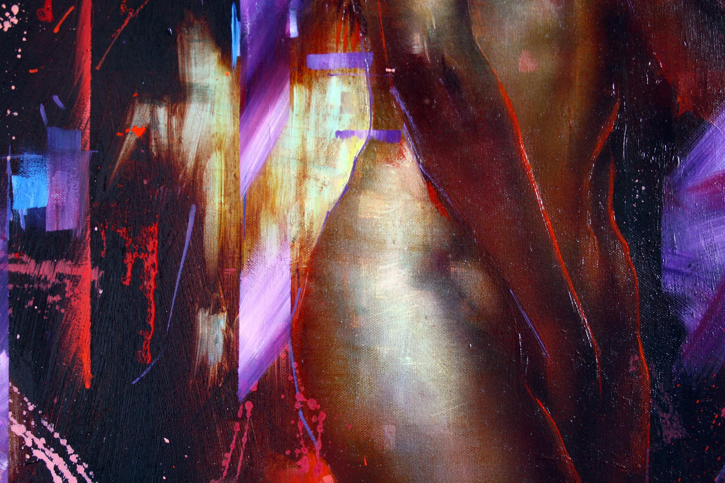 Oil painting Warm night by Alexander Dobrodiy, bold red purple gold strokes