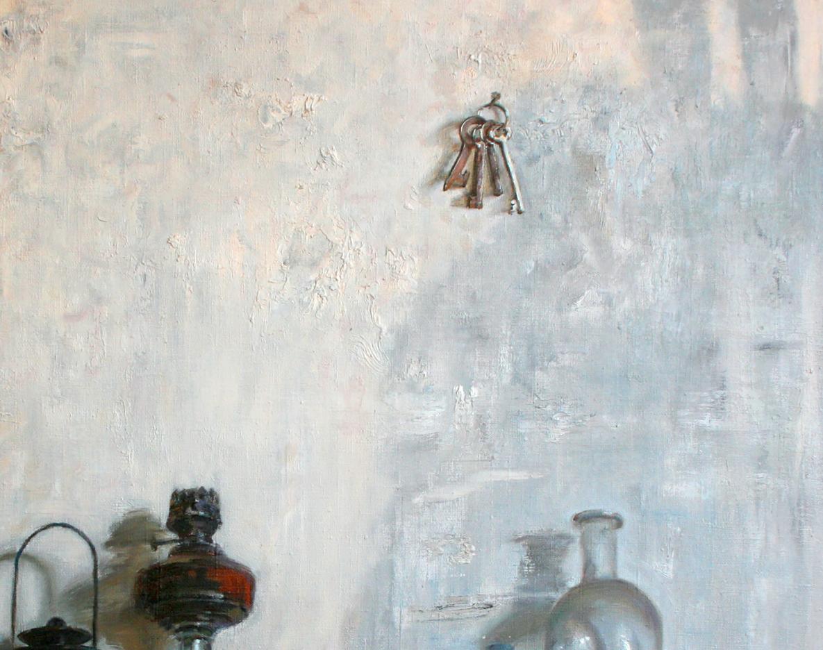 Vintage metal keys hanging on wall oil painting by Leonid Pavlenko