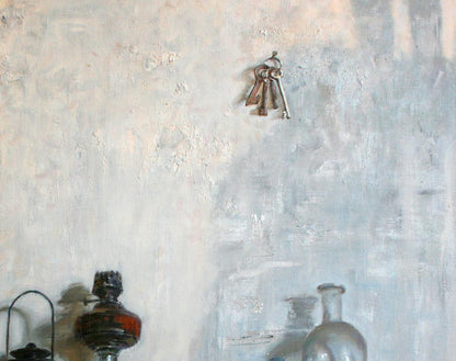 Vintage metal keys hanging on wall oil painting by Leonid Pavlenko
