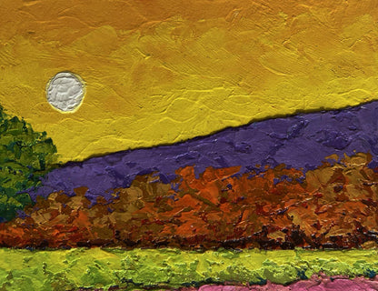 Oil painting In the shadows of the tree V. Zadorozhnya vibrant yellow sky