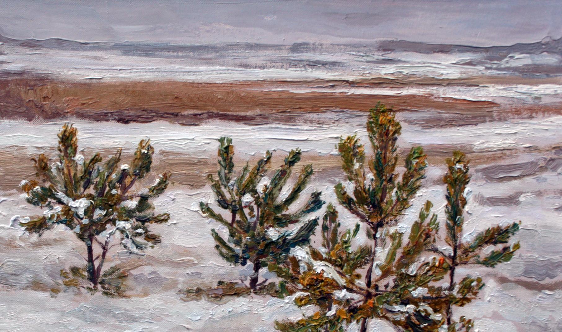 Oil painting Young pines by Leonid Pavlenko snowy landscape