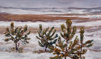 Oil painting Young pines by Leonid Pavlenko snowy landscape