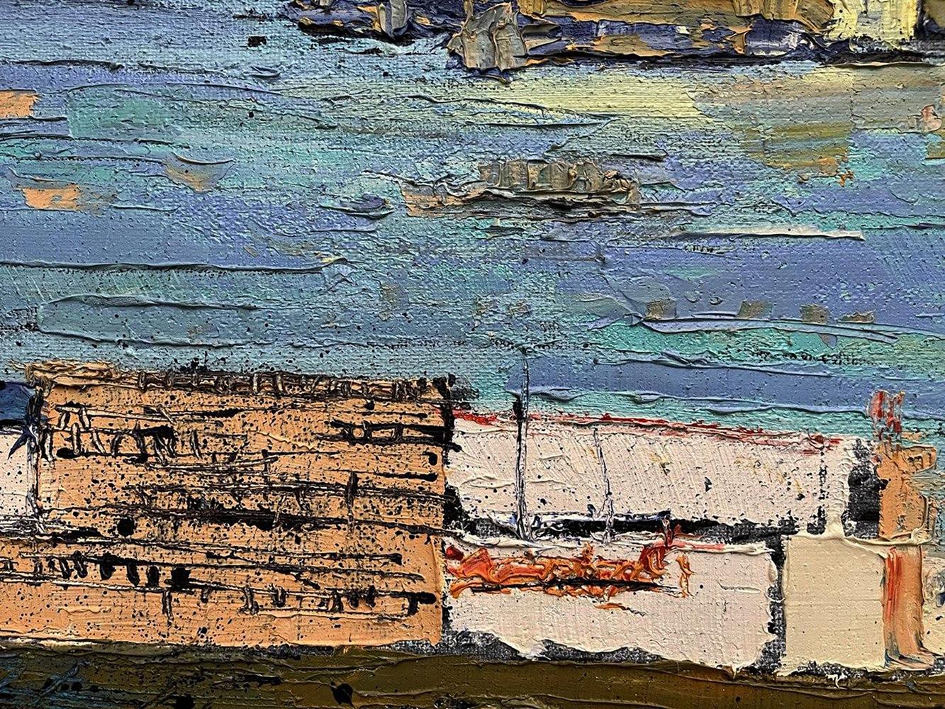 Oil painting Mysterious city by Serhiy Kovalev, textured blue impasto