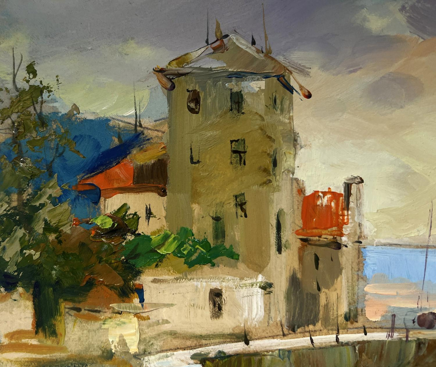 Impressionistic oil painting of orange sunset in sea by Yuriy Suprunchuk
