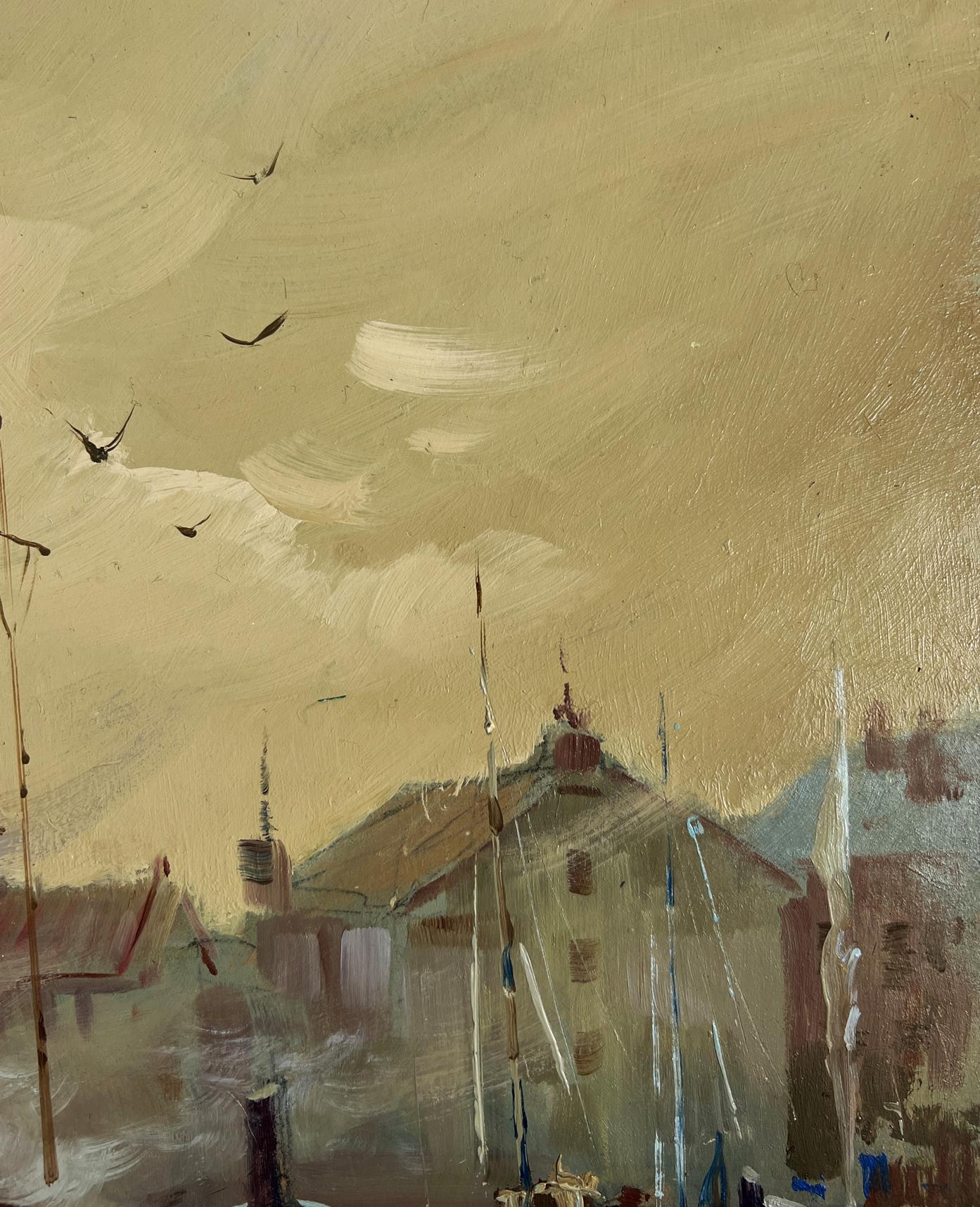 Oil painting Evening on the Pier by Yuriy Suprunchuk harbor scene