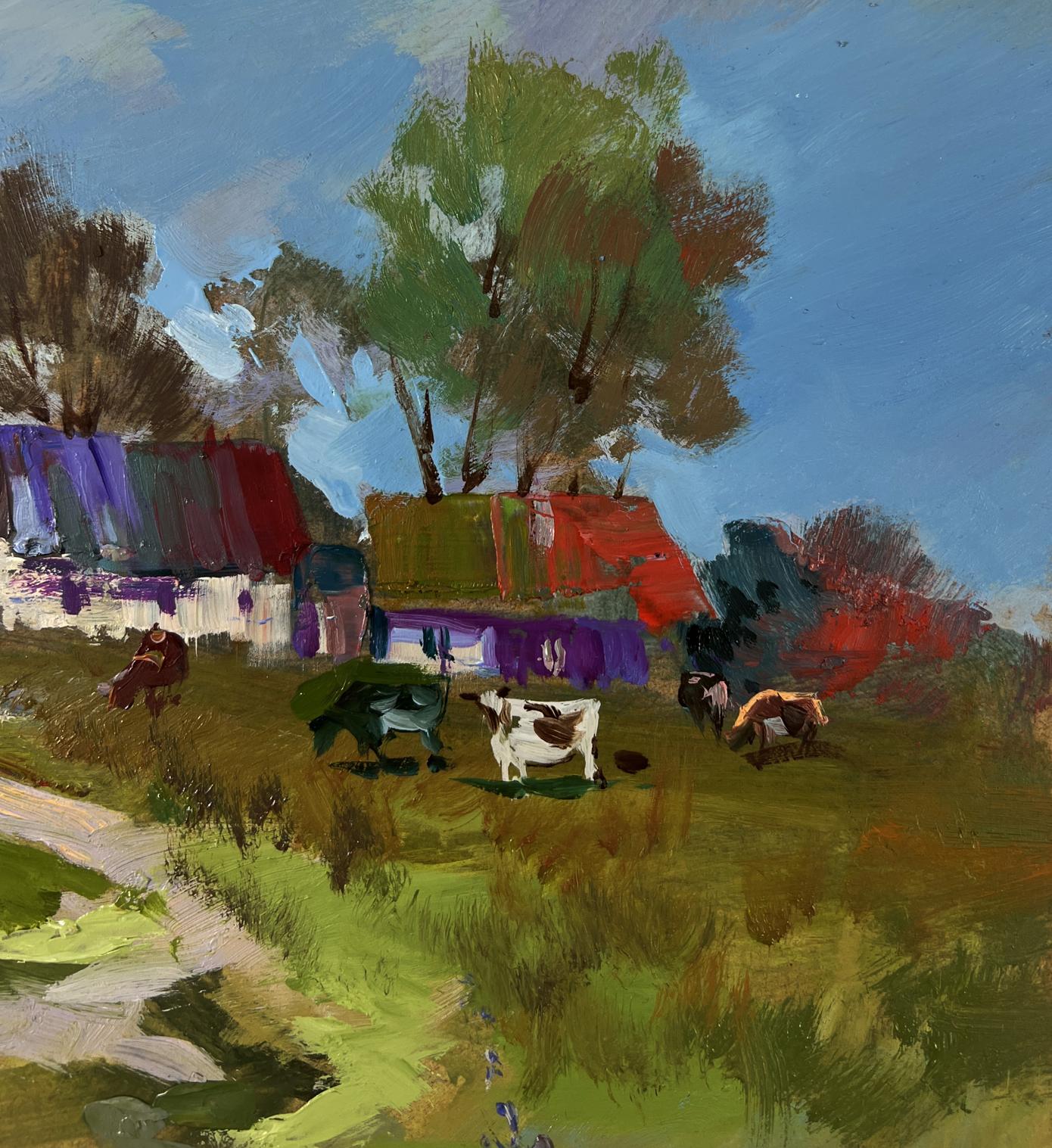 Vibrant impressionistic oil painting Morning with cows by Yuriy Suprunchuk