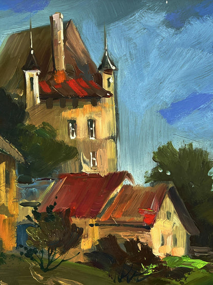 Oil painting of rustic stone castle by Yuriy Suprunchuk