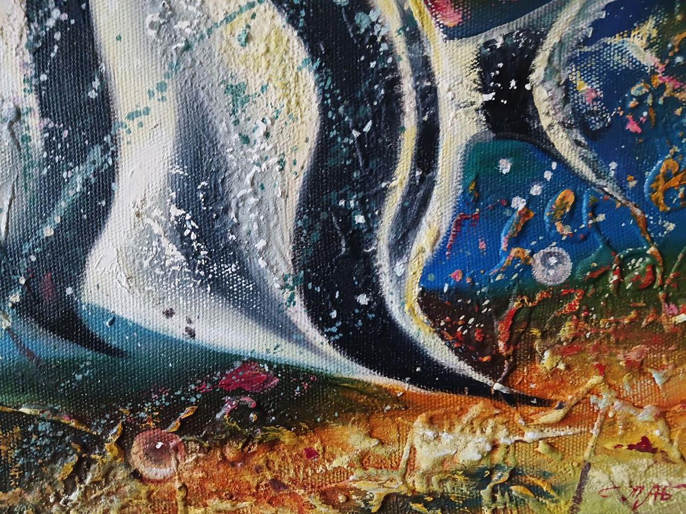 Abstract impasto oil painting of big fish swimming by Anatoly Tarabanov