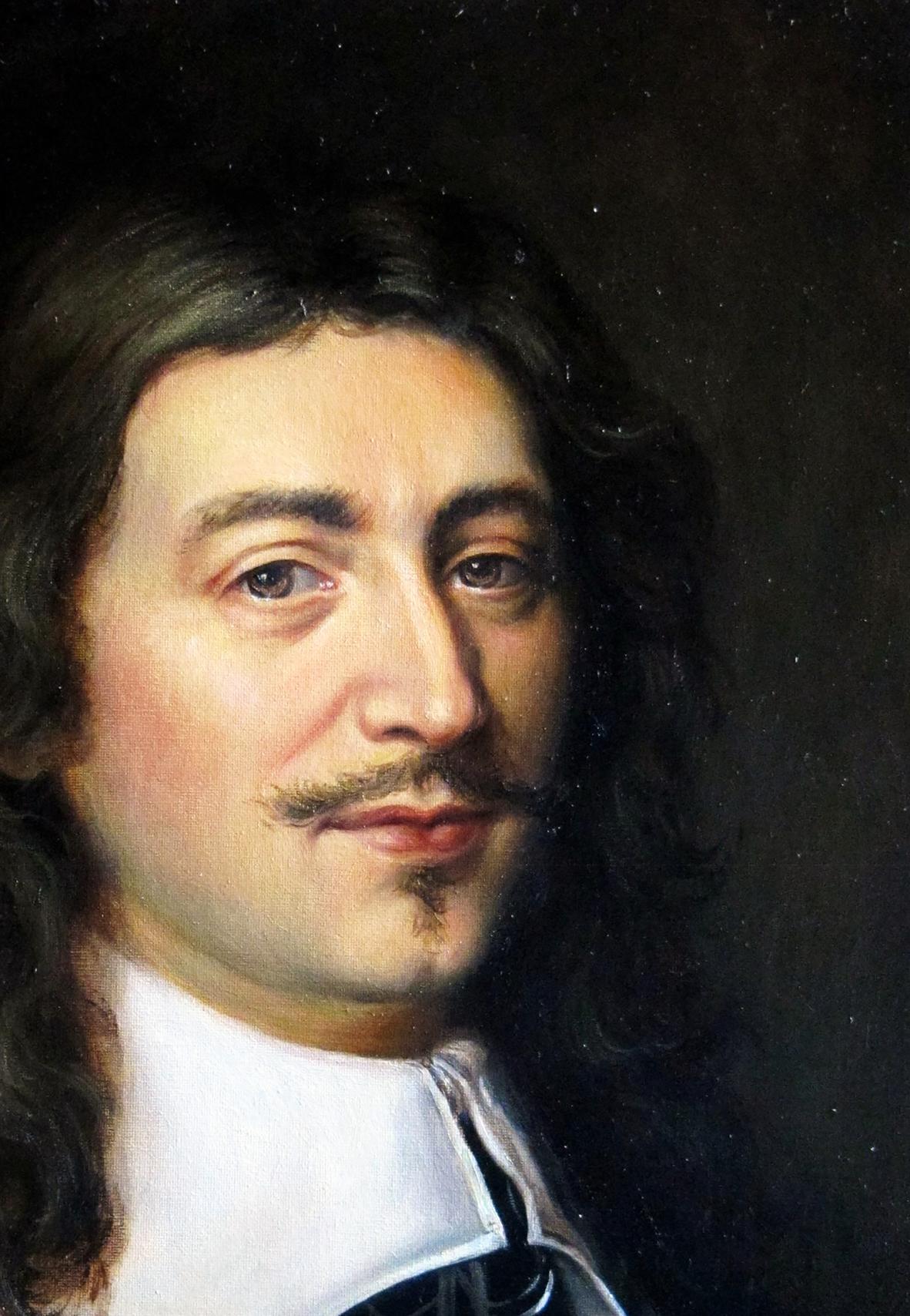 Oil painting Gallant by Valeriy Bulat: man with long hair, mustache, ruff collar