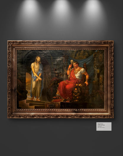 Oil painting of Christ and Pilate by Litvinov in ornate gilded frame