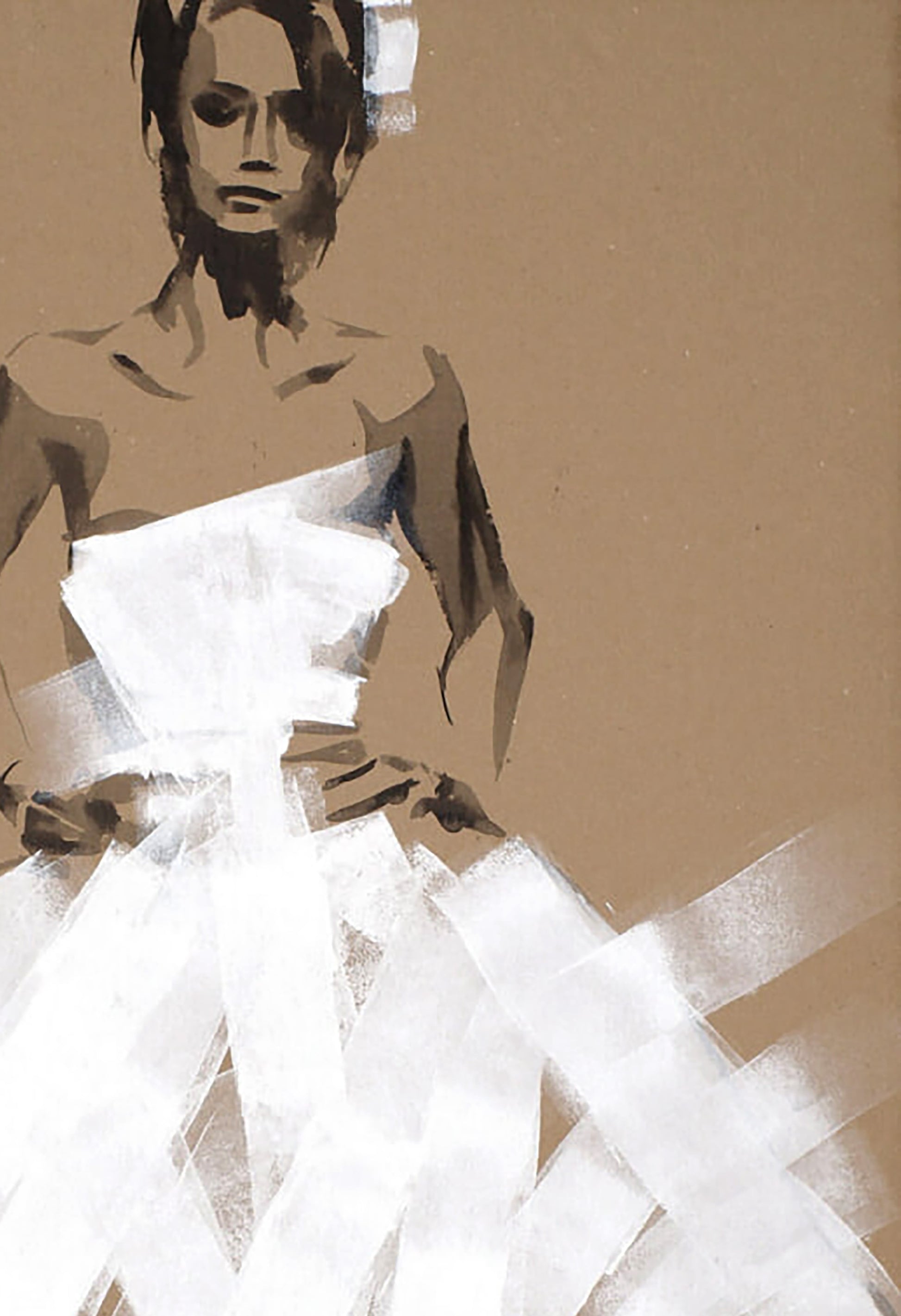 Stylized acrylic painting of bride in elegant white gown by Dima Filatov