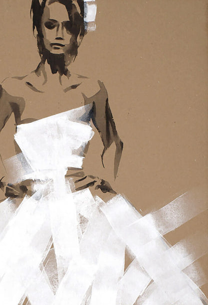 Stylized acrylic painting of bride in elegant white gown by Dima Filatov