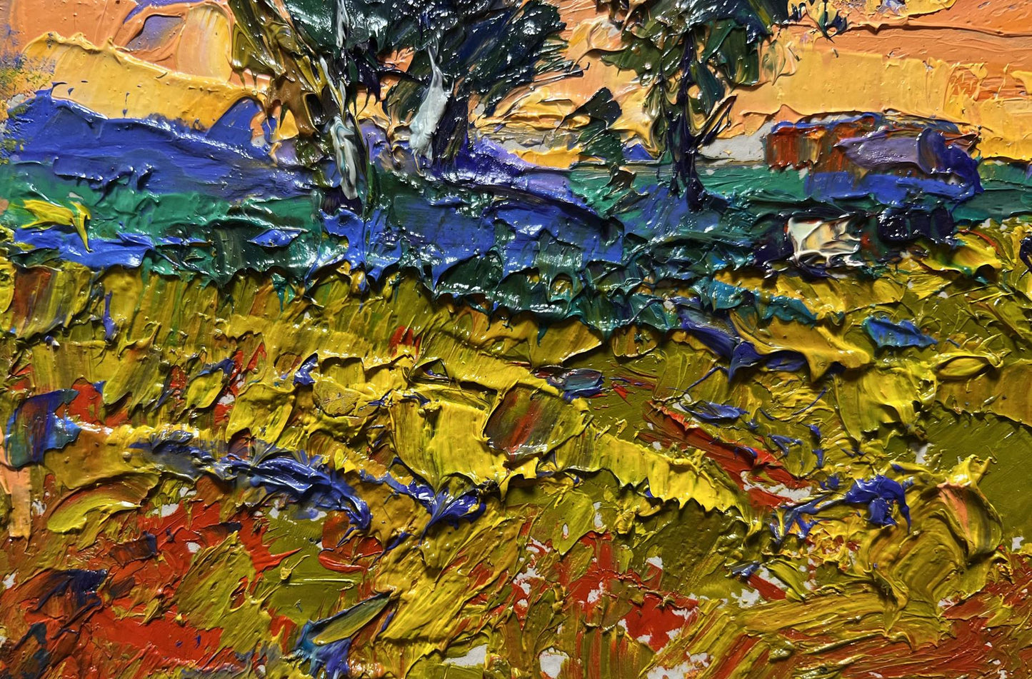 Vibrant impressionist oil painting The Day Passes with a Yellow Sunset by Oleksiy Ivanyuk