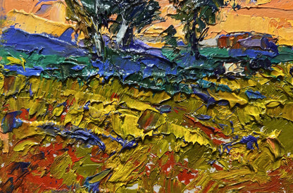Vibrant impressionist oil painting The Day Passes with a Yellow Sunset by Oleksiy Ivanyuk
