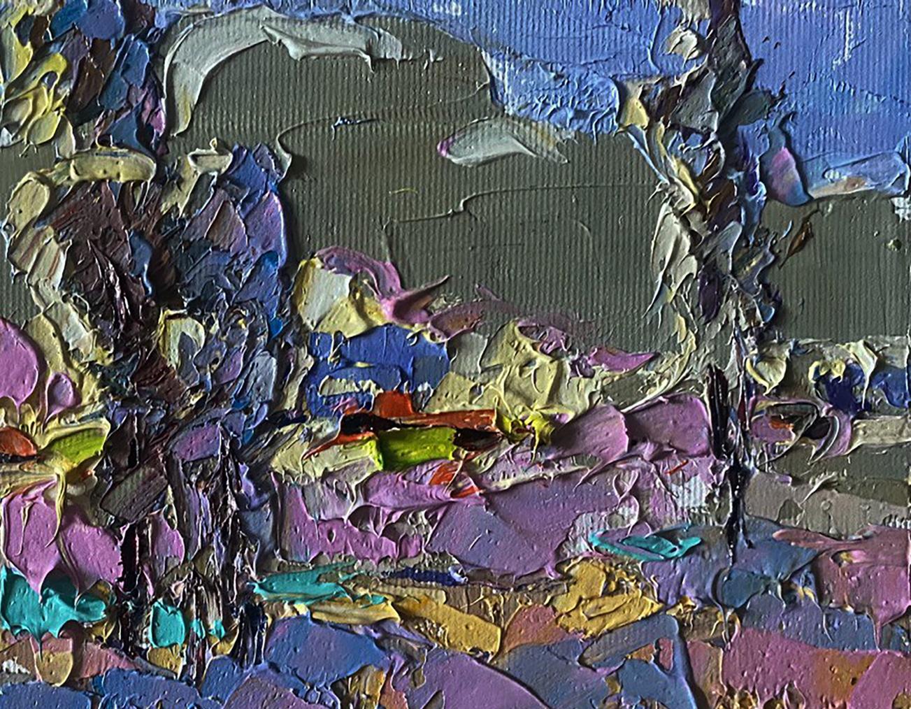 Oil painting Village field by Oleksiy Ivanyuk vibrant abstract impasto
