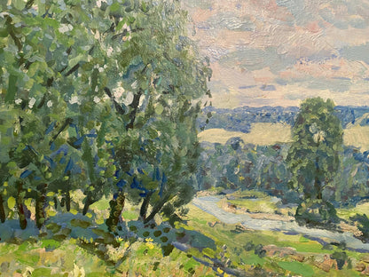 Vibrant impressionist oil painting Glade by Georgy Kolosovsky, sunlit countryside scene