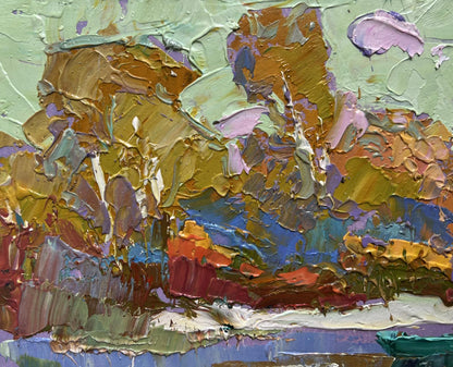 Vibrant impressionist oil painting Early autumn has arrived by Oksana Ivanyuk