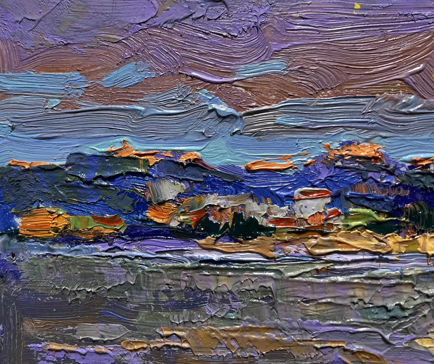 Vibrant impressionist oil painting Moon over the lake by Oksana Ivanyuk