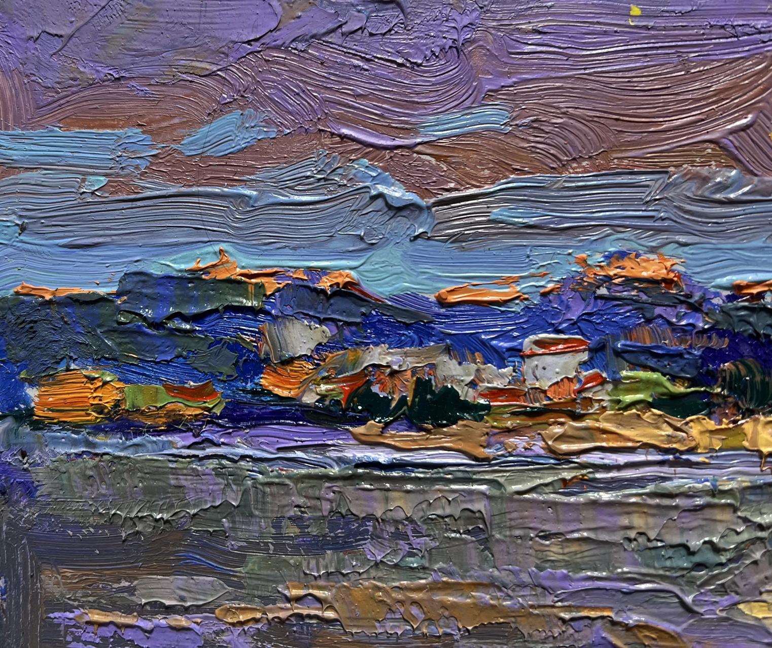 Vibrant impressionist oil painting Moon over the lake by Oksana Ivanyuk