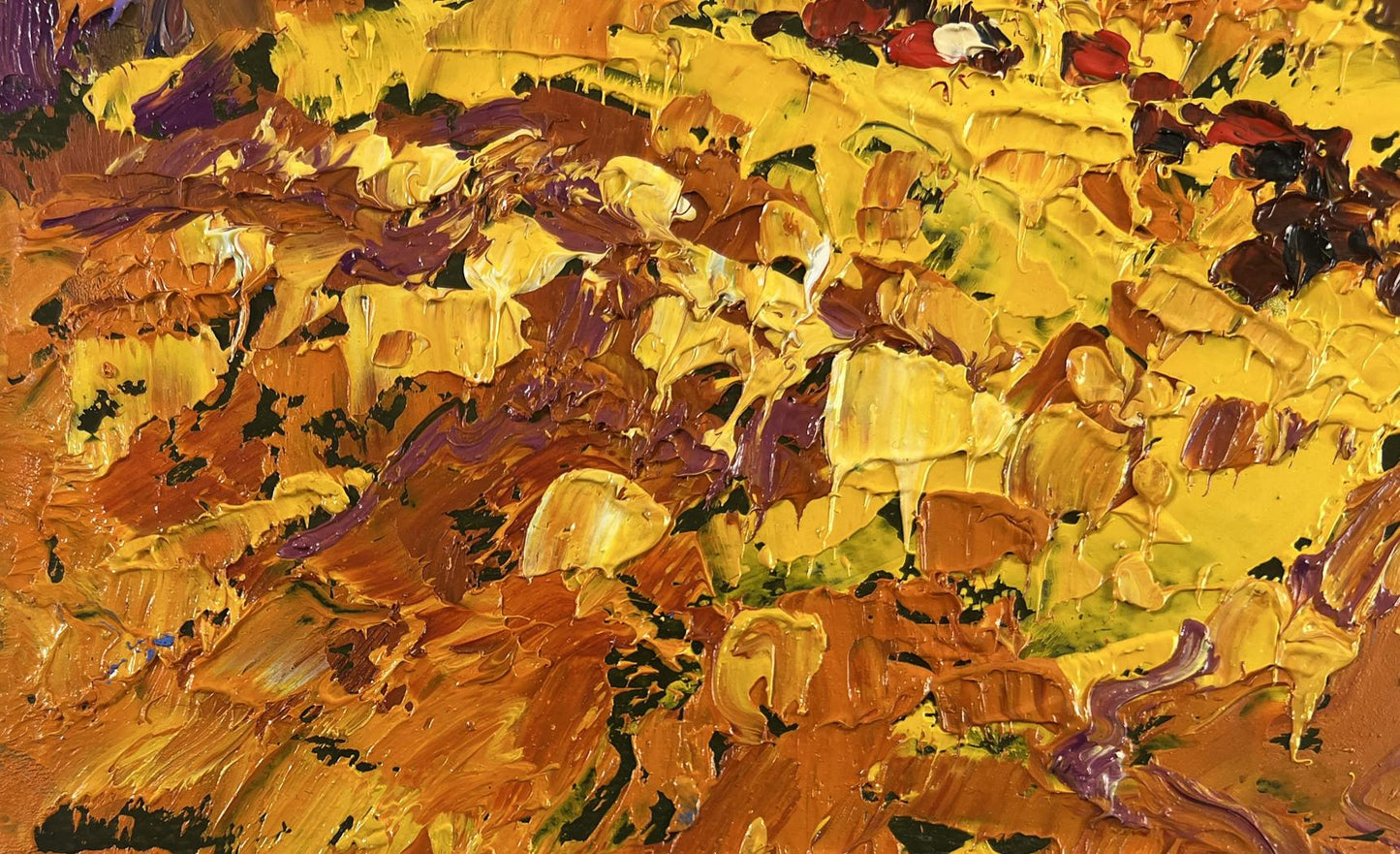 Oil painting Autumn is floating over the horizon by Oleksiy Ivanyuk vibrant impasto canvas