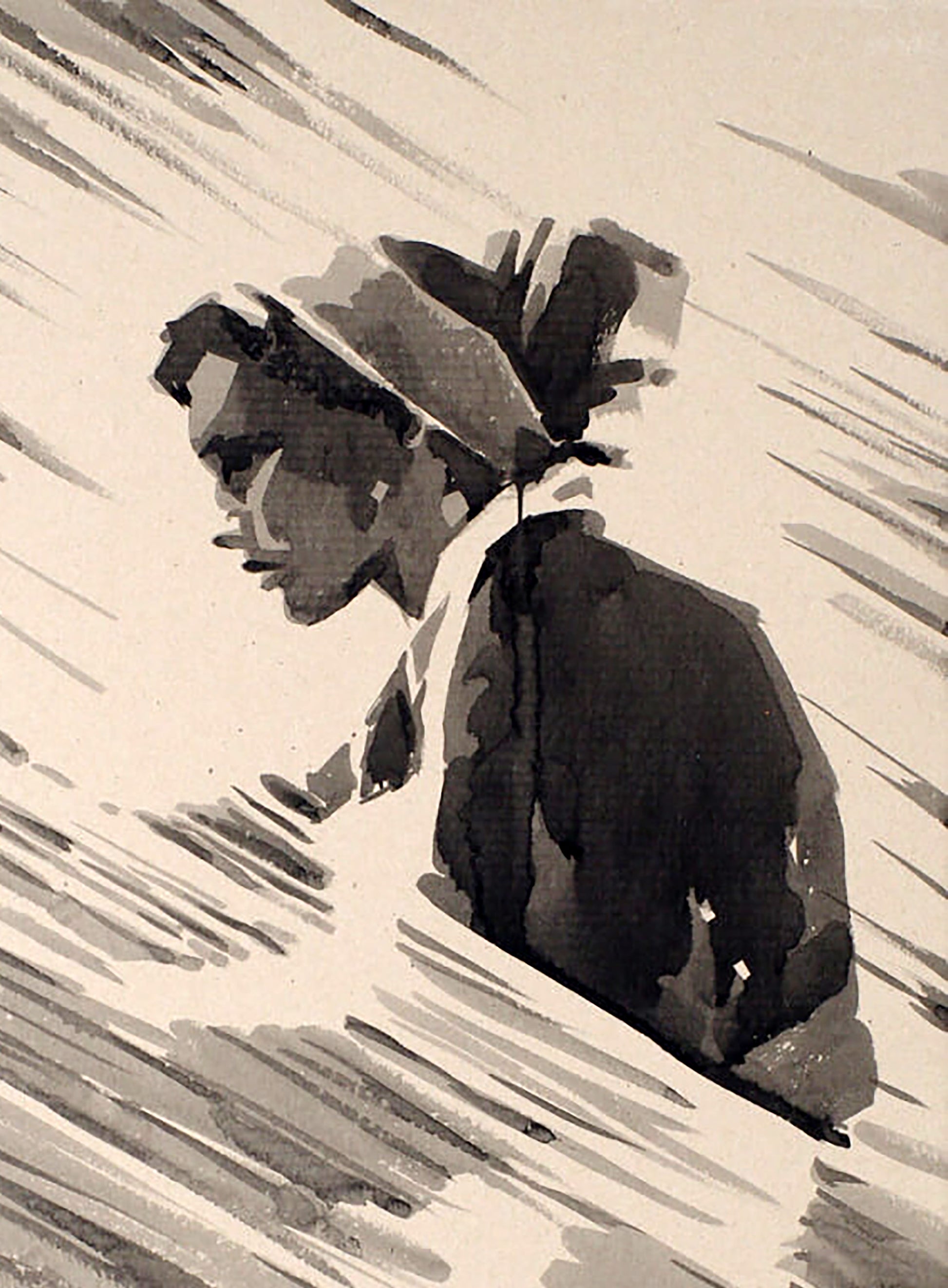 Monochromatic watercolor man in profile from Threads of Fate by Dima Filatov