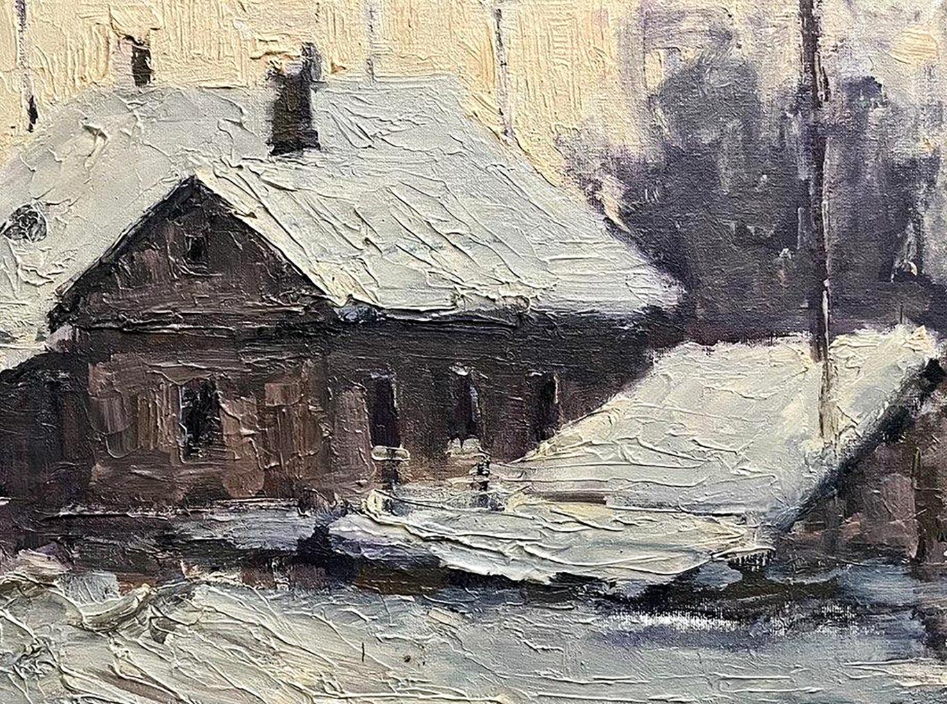 Oil painting White evening Volodymyr Pashchenko snow-covered house