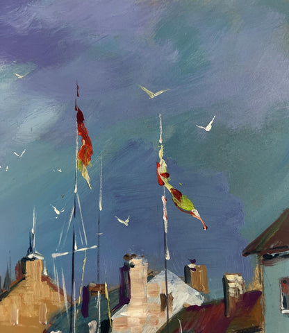 Vibrant abstract oil painting of Venice yachts by Yuriy Suprunchuk