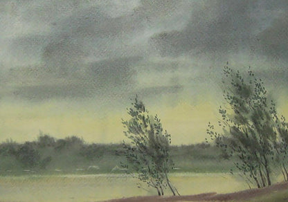 Watercolor painting of strong wind on the river by Valery Savenets