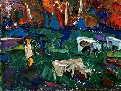 Vibrant Evening Forest oil painting by Oleksiy Ivanyuk with impasto strokes