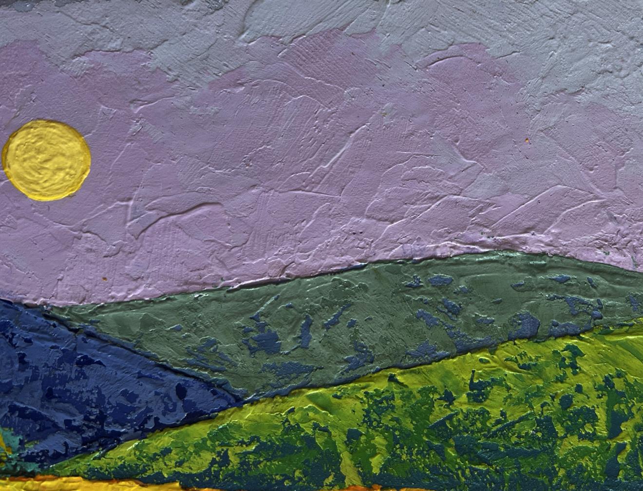 Oil painting Twilight in the Mountains V. Zadorozhnya vibrant sun and hills