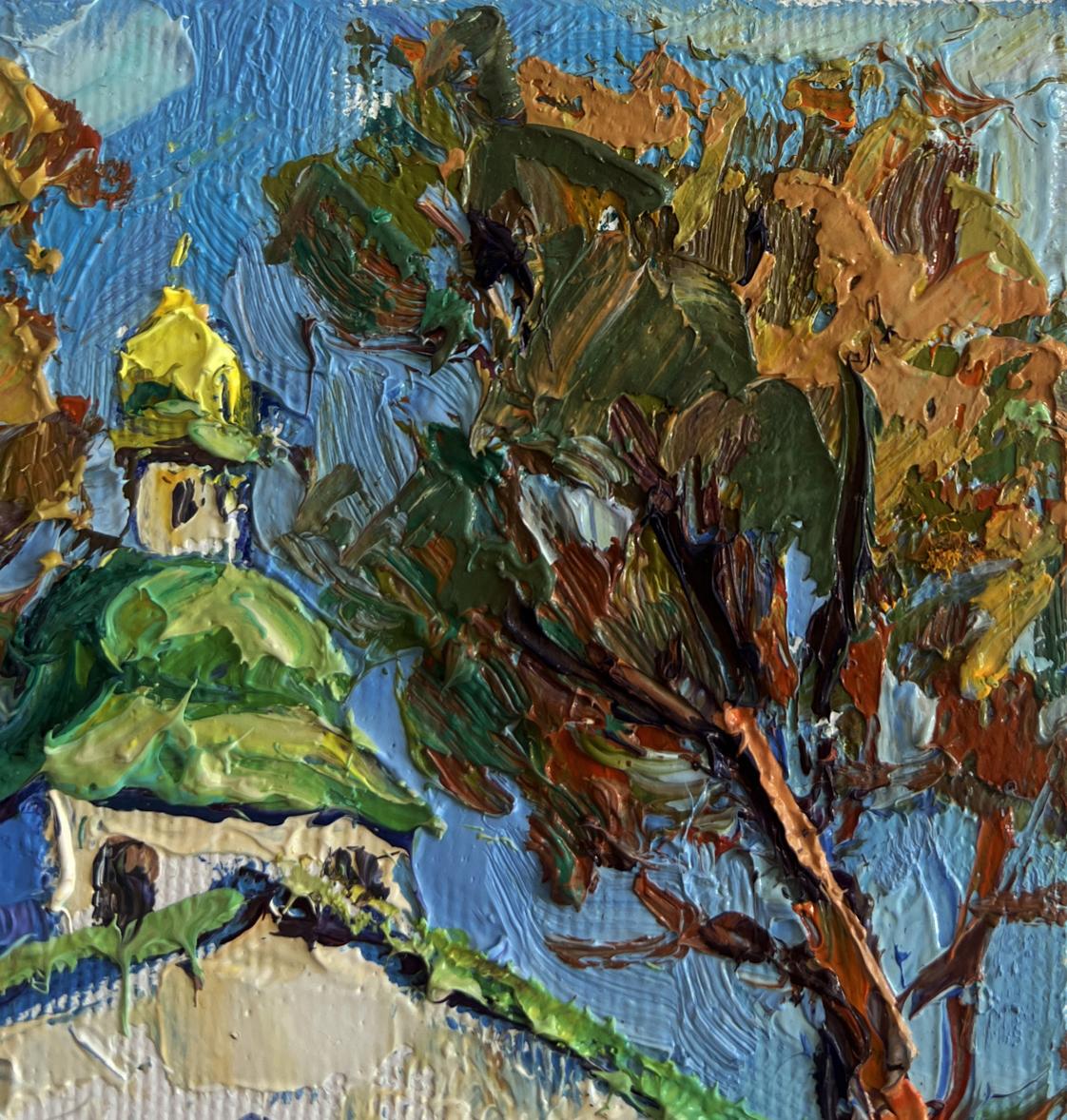 Impasto oil painting of autumn tree by Oksana Ivanyuk