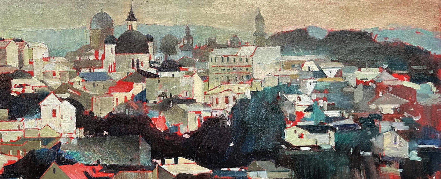 Oil painting panorama of Chernivtsi by Bohdan Makarenko cityscape