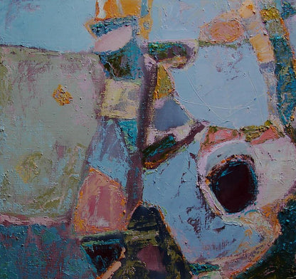 Quiet Meditation oil painting by Tatyana Shulyak in muted blues and pinks