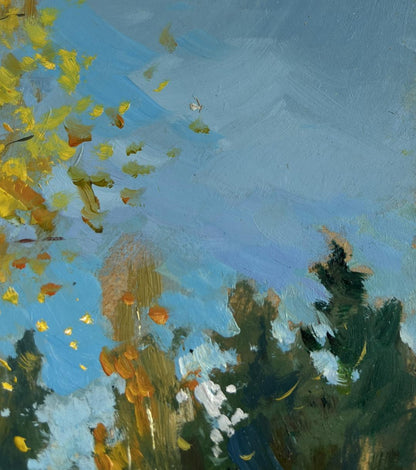 Oil painting Breath of the autumn forest by Yuriy Suprunchuk, vibrant autumn leaves