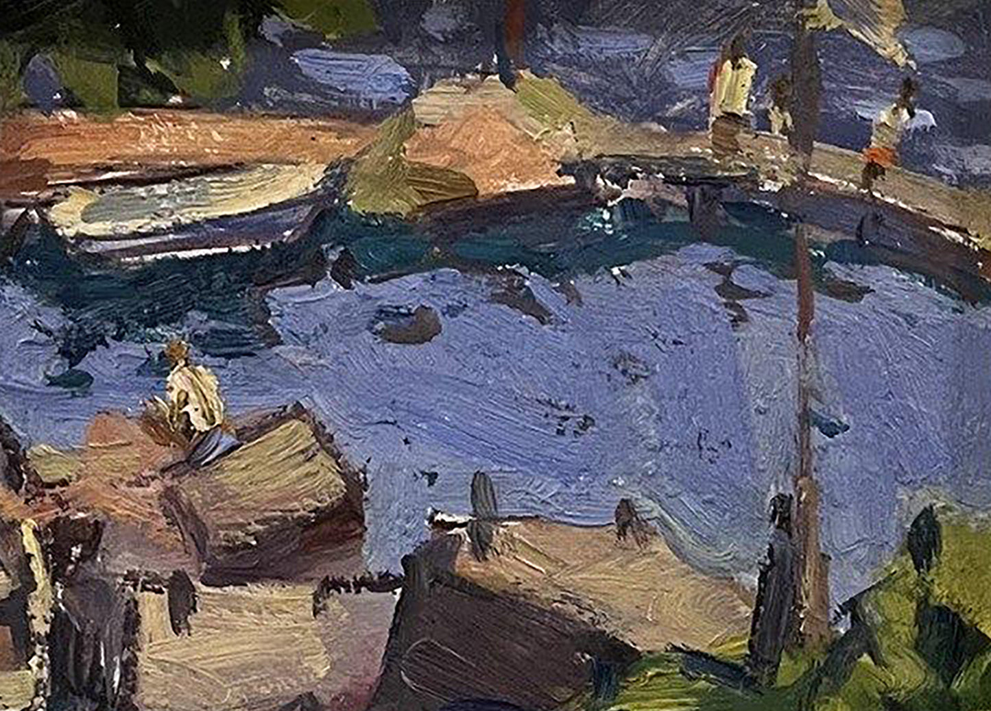 Oil painting City pier by Oleksandr Andreev, textured waterfront scene