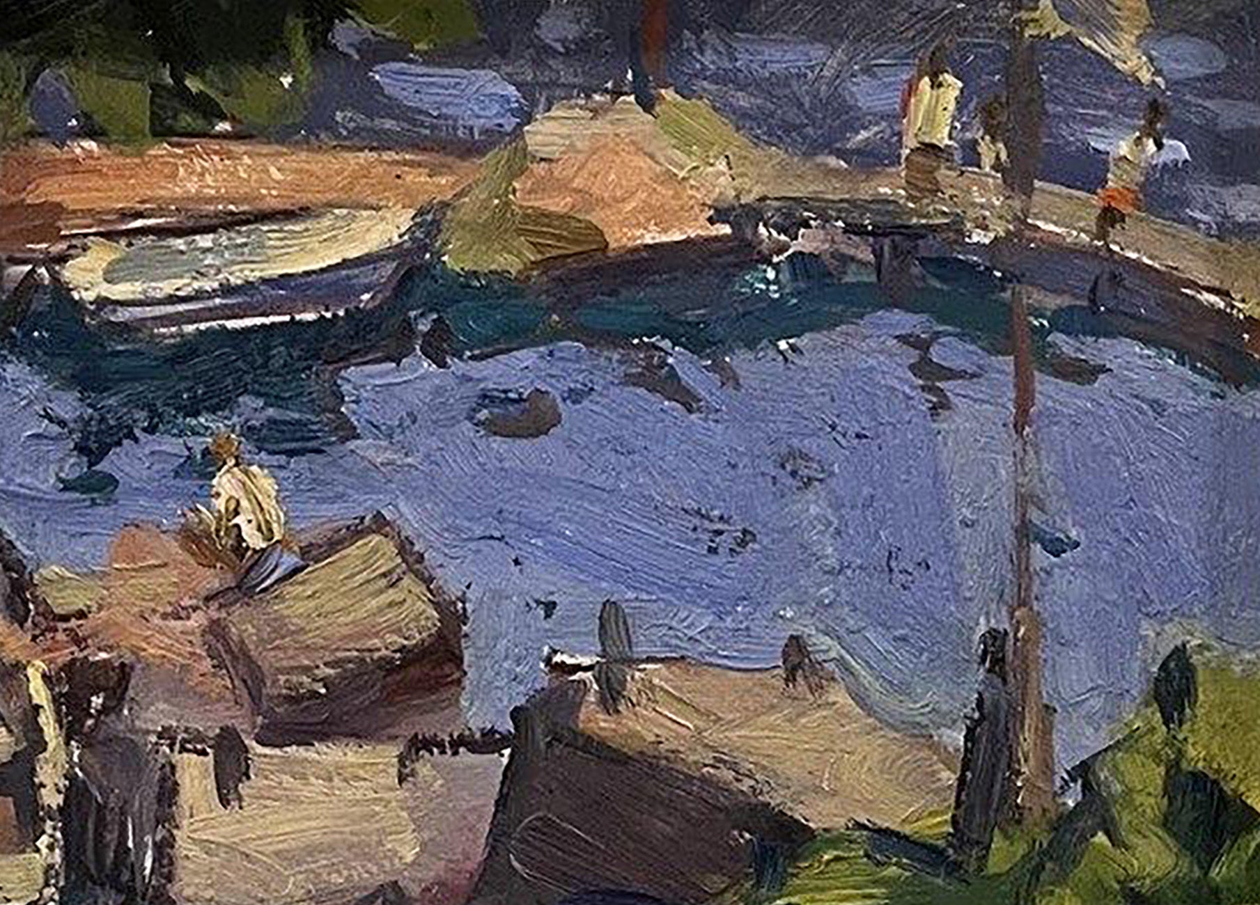 Oil painting City pier by Oleksandr Andreev, textured waterfront scene